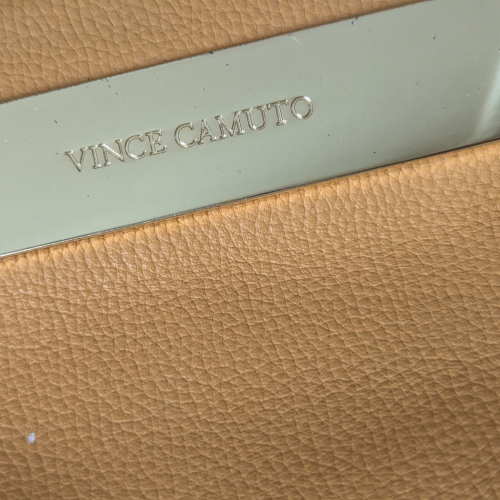 Vince Camuto Camel Leather Hand Bag Rainbow Tie Dye Interior Magnetic Closure - Picture 13 of 14